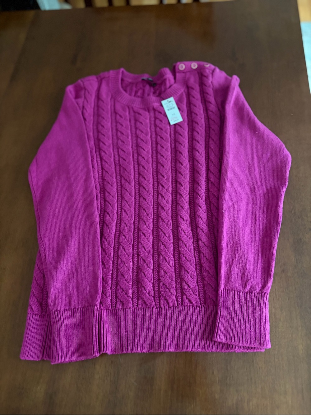 Talbots Cable-Knit Crewneck Sweater in Bright Fuchsia